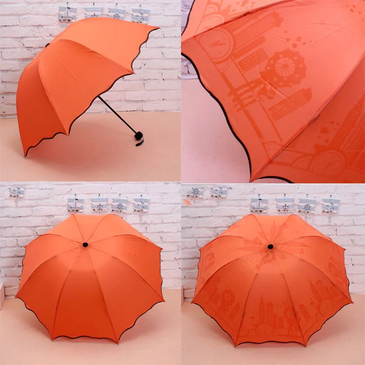 2015 novelty magic umbrella for women three folding sun and rain umbrella for women colorful