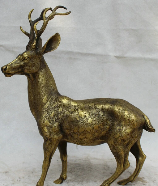 

JP S0524 14" China Chinese Copper Animal Feng Shui Folk longevity Deer Statue sculpture