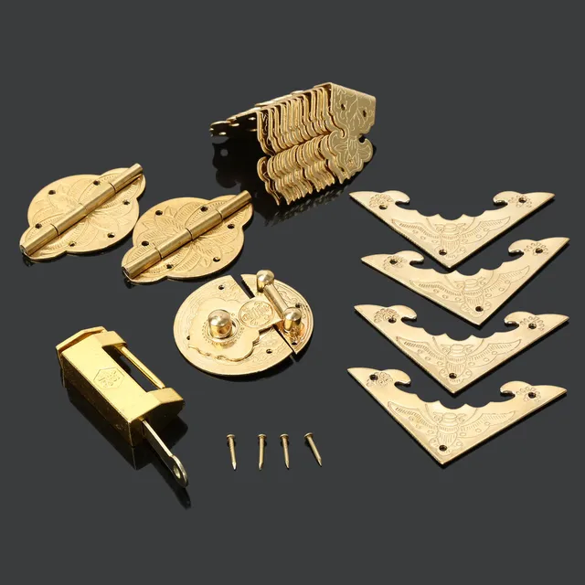 Antique Furniture Fittings Chinese Brass Hardware Wood Box Cabinet Antique Furniture Fittings Chinese Brass Hardware Wood Box Cabinet Latch Hasp+Lock +Hinges + - Antique Furniture Fittings Chinese Brass Hardware Wood Box Cabinet