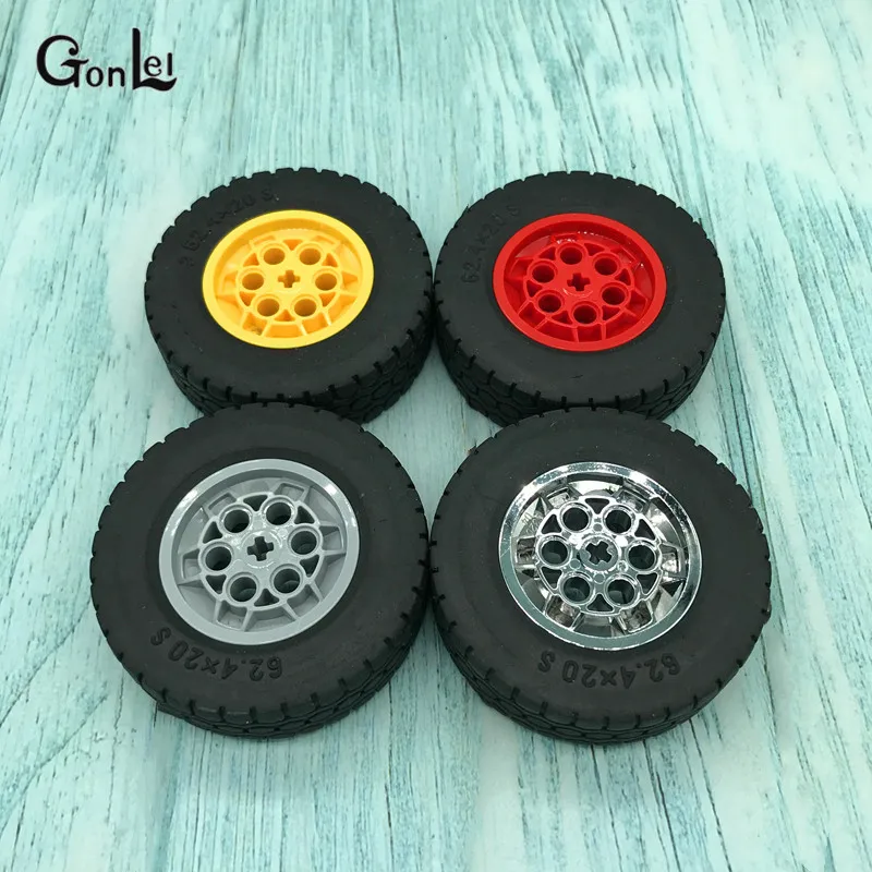 

4Pcs/Lot Technic EV3 MOC 62.4x20mm Wheel Tyres Parts Building Block Toy For Car Compatible with 32019+86652 Technic MOC Brick