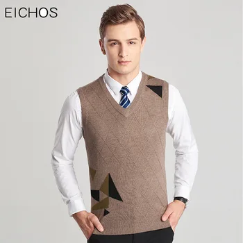 

2019 Sweater Vest Men Pullover Sleeveless Knitwear Man Business Slim V-neck Plaid Korean Style Casual Pullovers Vest Male EICHOS
