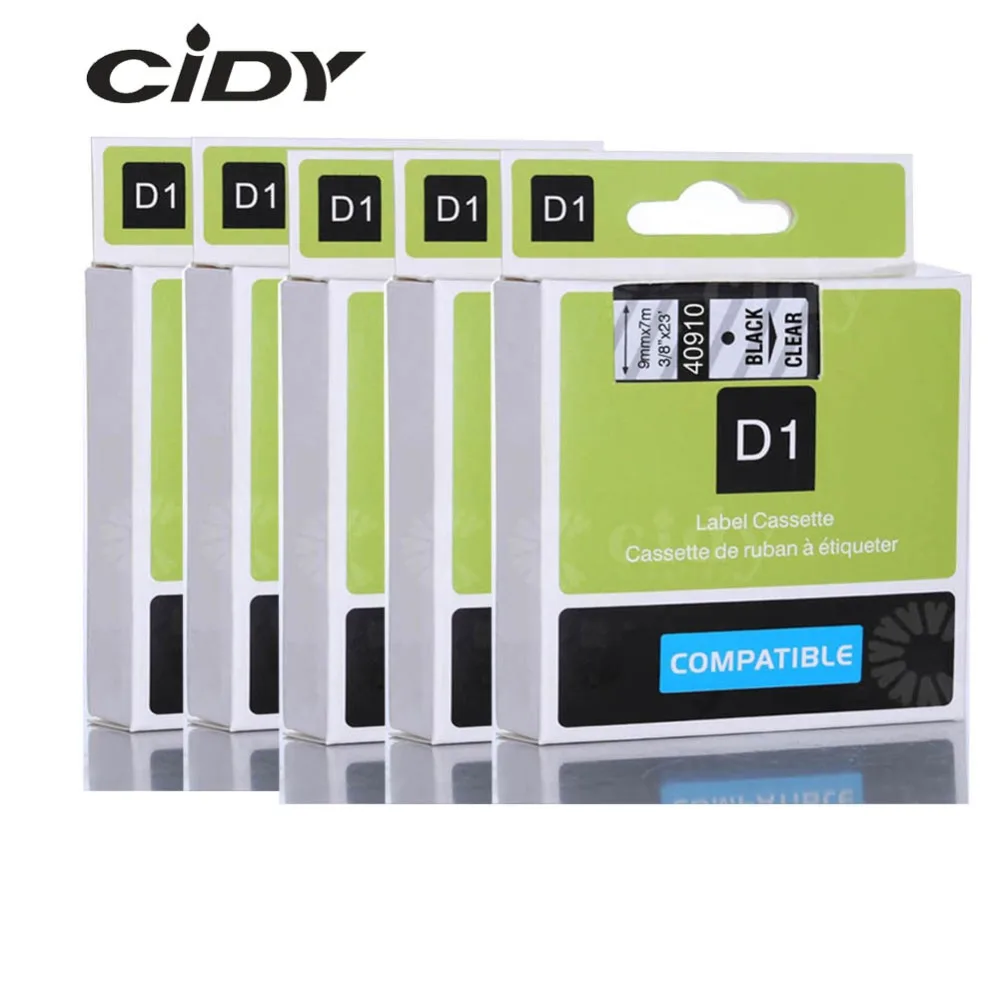 

cidy 5pcs Compatible Dymo Labelmanager 9mm D1 Black on Clear Dymo Maker 40910 Label Tape Cartridges Factory Supply