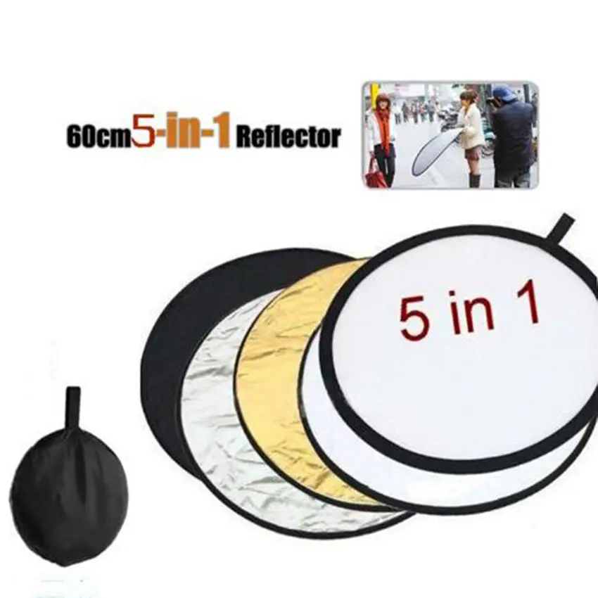 

Reflector 5-in-1 (60cm) Photography Photo Light Mulit Collapsible Disc Reflector Handle Collapsible Photography Accessories