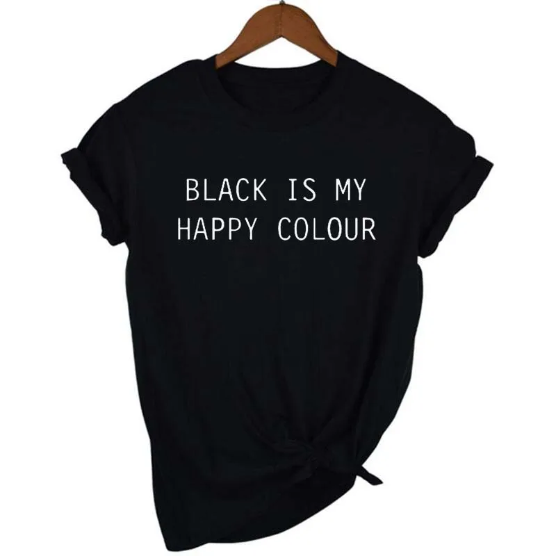 

fashion100% cotton soft summer women T shirt casual black is my happy color print Tshirt women short sleeve T-shirt