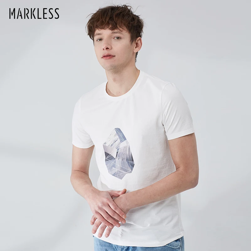 

MARKLESS Mens Spring Short Sleeve O-Neck T Shirt Printed Basic Printed Fashion Top TXA9683M