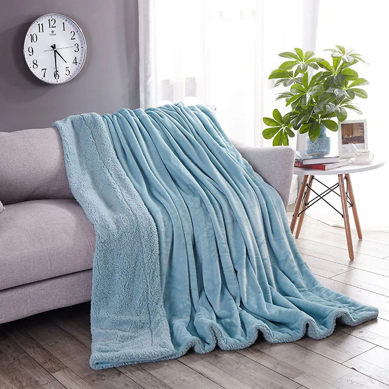 

Bedding thickened Winter nap air Conditioning office pure color Lamb blanket warm soft comfortable fluffy cover adult throw lid