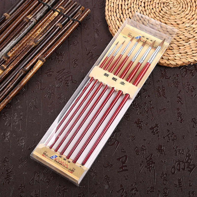 Koop 7 stks Nylon Haar Houten Handvat Aquarel Penseel Pen Set voor Leren Olie Acryl Schilderen Art Penselen Levert