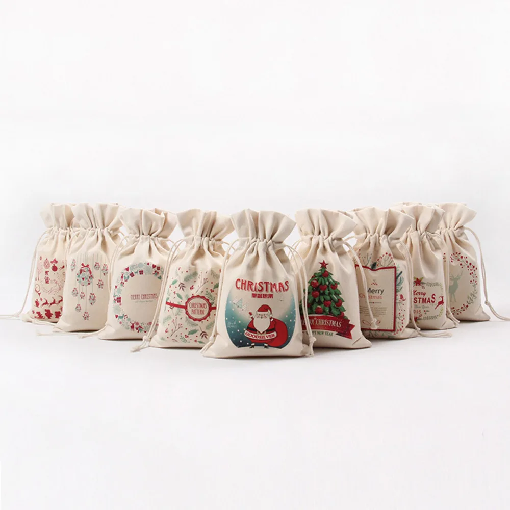 

1pc Cotton Linen Burlap Jute Bag Santa Claus Pouch Drawstrings Gift Bags Packaging Bag Christmas Decoration For Home