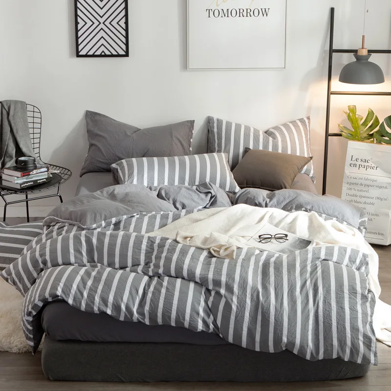 

Ms.O Home Textile Plaid Duvet Cover Cotton Stripe Triangle Geometric Printed Designer Bedding Set Handmade Bedroom Bed Linen