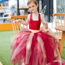 Длинный хвост Обувь для девочек Кружево Тюль вечернее платье-пачка элегантные вечерние Рождество Производительность платье для девочек на День рождения; Robe FILLE