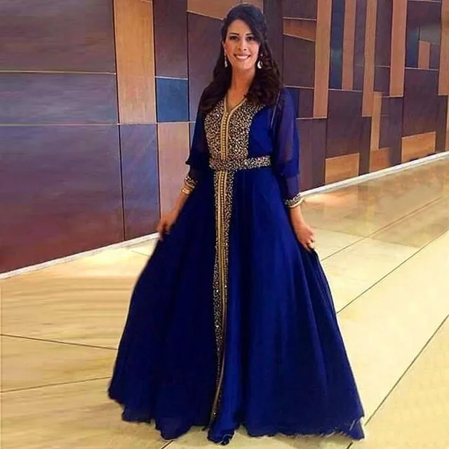 

Luxury Sparkly Beaded robe de soiree Muslim 2019 gown 2018 Formal Party Moroccan Royal Blue Prom Women of the Bride Dresses