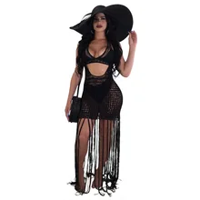 2018 Sexy Knitted Crochet Beach Cover Up Long Tassel Swimwear Hollow Beach Dress Bathing Suit Women Beach Tunic Saida de Praia 2018 Sexy Knitted Crochet Beach Cover Up Long Tassel Swimwear Hollow Beach Dress Bathing Suit Women Beach Tunic Saida de Praia