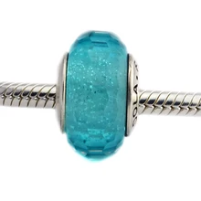 DIY подходит, соответственные Европейской Пандоре обаятельные Браслеты цвета морской волны мерцающее муранское стекло бусины 925 пробы серебро-ювелирные изделия
