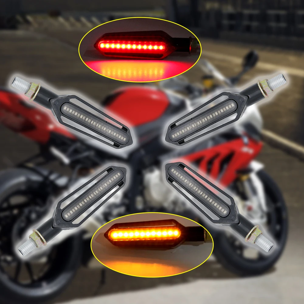 Motorcycle Turn Signal Light LED Flowing Water Amber Blinkers Flexible