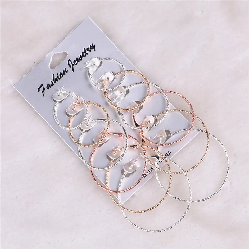 Fashion accessories Big Circle Hoop 6 Pairs  set Vintage Gold silver color Big circle Brincos earrings for women J12#N (3)