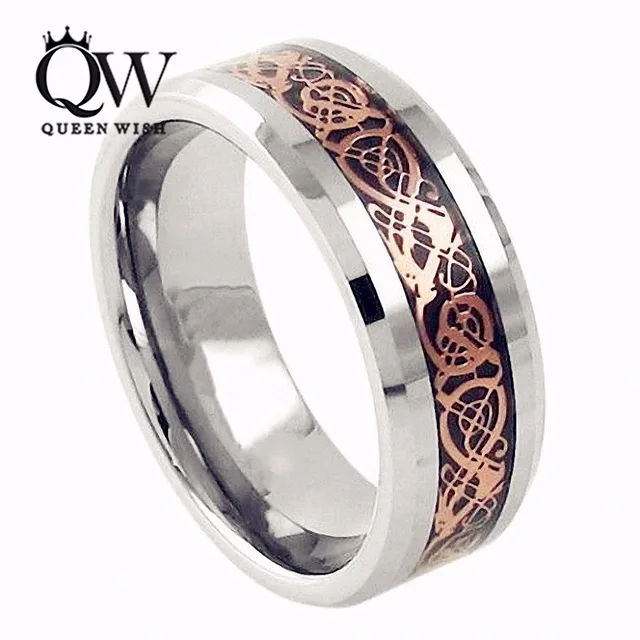 Queenwish 6mm Tungsten Carbide Wedding Bands Ring Rose Gold Celtic Queenwish 6mm Tungsten Carbide Wedding Bands Ring Rose Gold Celtic Dragon Men Women Silver Jewelry