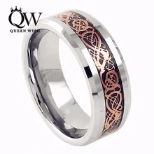 Queenwish 6mm alianzas de boda de carburo tungsten anillo de oro rosa plateado dragón celta hombres mujeres joyería de plata