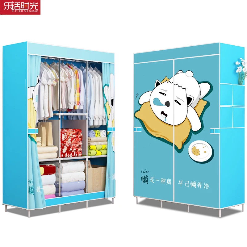 

Simple Non Woven Wardrobe Steel pipe frame reinforcement Standing Storage Organizer Detachable Clothing Closet bedroom furniture