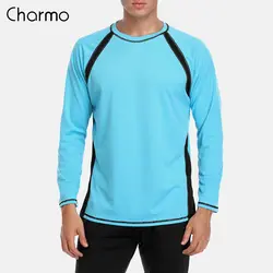 Charmo Для мужчин Long Sleeve Rashguard сухой подходят рубашки Для мужчин Дайвинг костюм для серфинга УФ-защиты Гидромайки Топ UPF 50 + Лоскутные пляжная