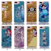 New cartoon cases for iphone 7 7plus 5 5s 6 6s plus mickey Frozen Stitch Simpsons Princess Mermaid Liquid Quicksand phone shell