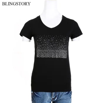 

BLINGSTORY Basic Causal Tops Summer Diamond Print V-Neck Plus Size Women XXXXXXL Cotton T Shirt 6XL Drop-shipping LP520T027