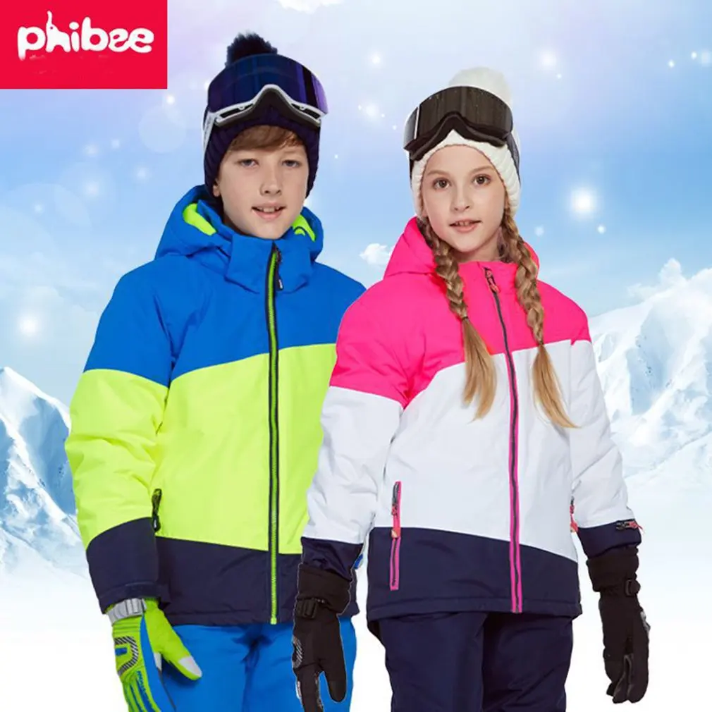 

phibee Boys/Girls Ski Suit Waterproof Pants+Jacket Set Winter Sports Thickened Clothes Children's Ski Suits3