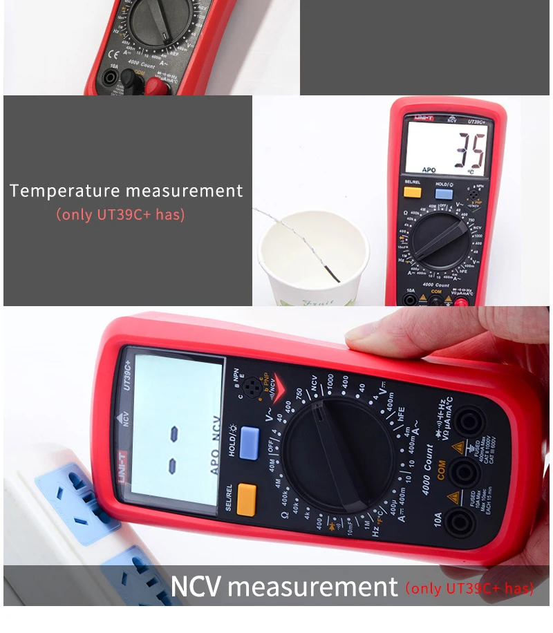 UNI-T UT39C+ цифровой мультиметр Авто Диапазон тест er обновлен от UT39A/UT39C AC DC V/A Ом/температура/частота/HFE/NCV тест