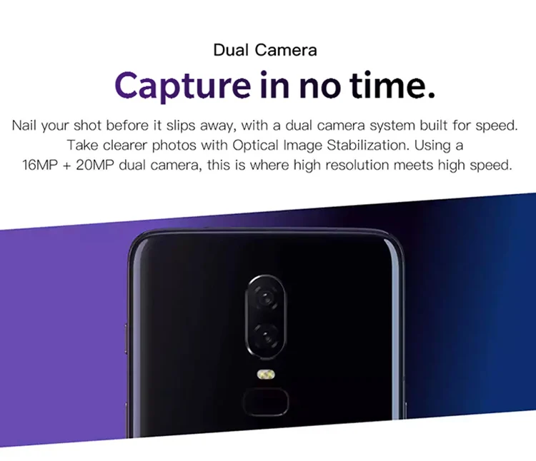 ONEPLUS 6 6GB RAM 64GB ROM Qualcomm Snapdragon 845 2.8GHz Octa Core 6.28 Inch 2.5D AMOLED Screen Dual Camera Android 8.1 4G LTE Smartphone
