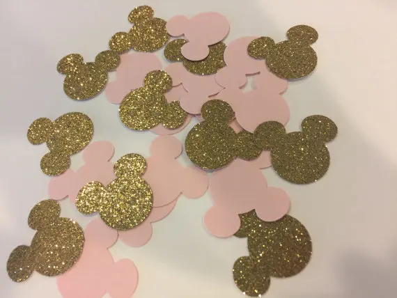 

Minnie Mouse Confetti - Glitter Gold and Pink / Die Cut, set of 40
