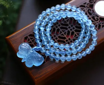 

7mm Genuine Natural Blue Aquamarine Bracelet Women Men Party Gift Powerful Stretch Crystal Round Bead Stone Bracelet Jewelry