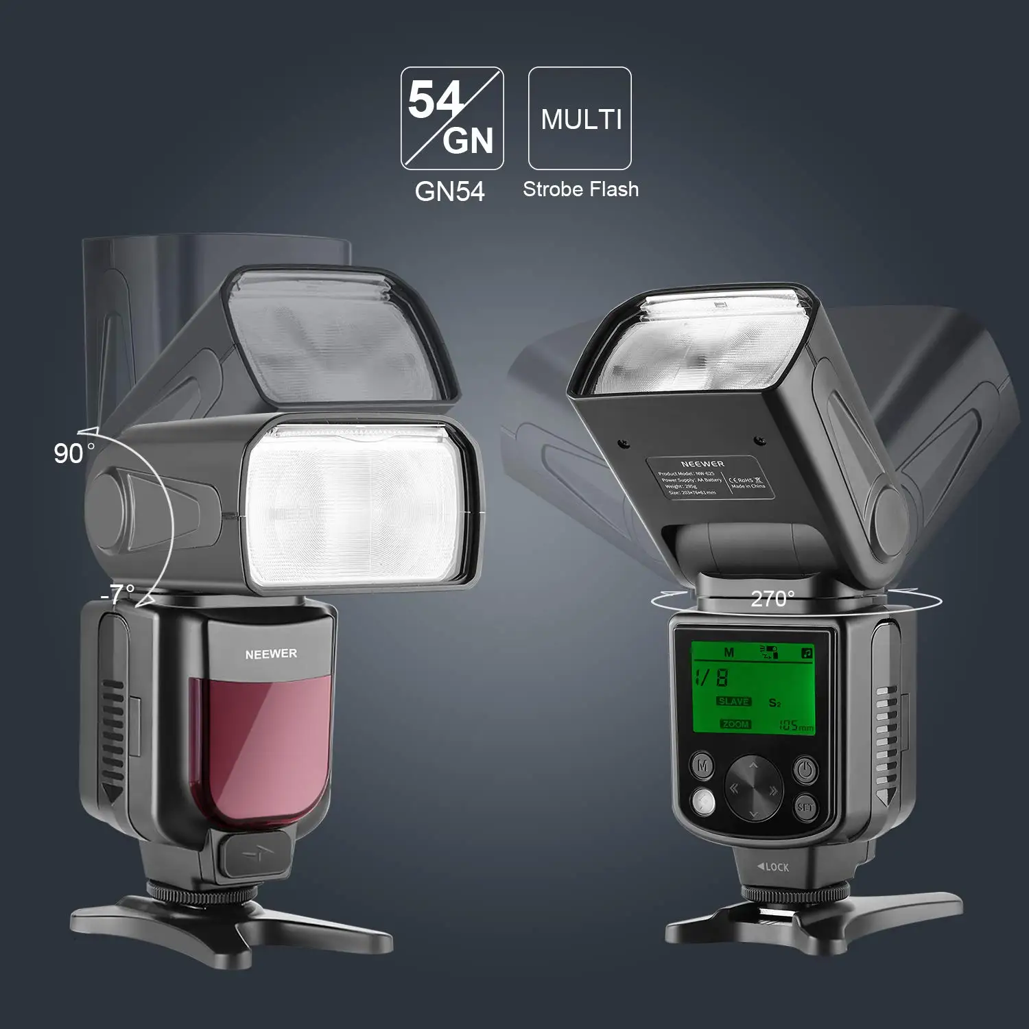 Neewer NW-625 GN54 Speedlite Flash for Canon Nikon Panasonic Olympus Pentax Fijifilm DSLRs and Mirrorless Cameras and Sony a9 a7