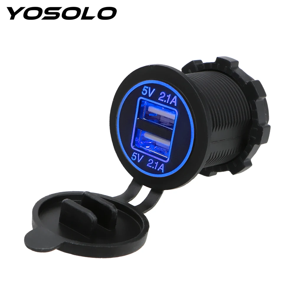 

YOSOLO Cigarette Lighter Car Charger Power Adapter LED Car Dual USB Socket 12-24V 5V 2.1A Dual USB Car Motorcycle Charger