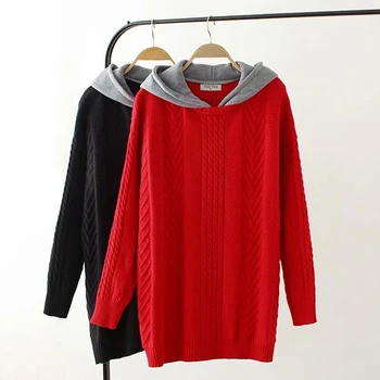 

New Autumn Plus Size Hooded Sweater Long Sleeve Slim Casual Twist Crochet Pullover Sweaters Women Knitted Jumpers YY8568