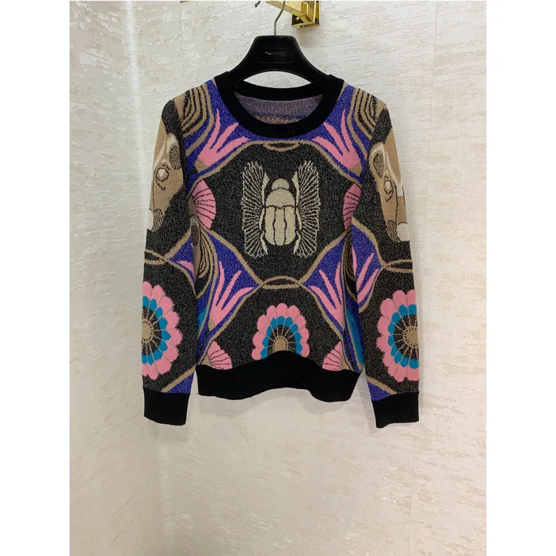 

Autumn and winter new runway models beetle knit pattern round neck long sleeve sweater pullover sweater