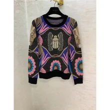 Autumn and winter new runway models beetle knit pattern round neck long sleeve sweater pullover sweater Autumn and winter new runway models beetle knit pattern round neck long sleeve sweater pullover sweater