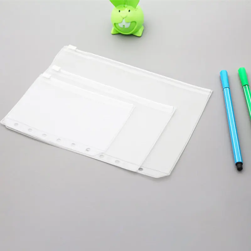 5Pcs New A5 A6 A7 File Holder Transparent PVC Loose Leaf Pouch Self-Styled Zipper Filing Organizer Bags