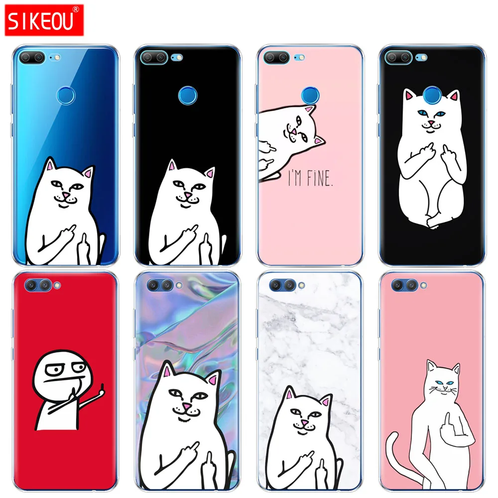 

Silicone Cover phone Case for Huawei Honor 10 V10 3c 4C 5c 5x 4A 6A 6C pro 6X 7X 6 7 8 9 LITE soft tpu middle finger cat bags