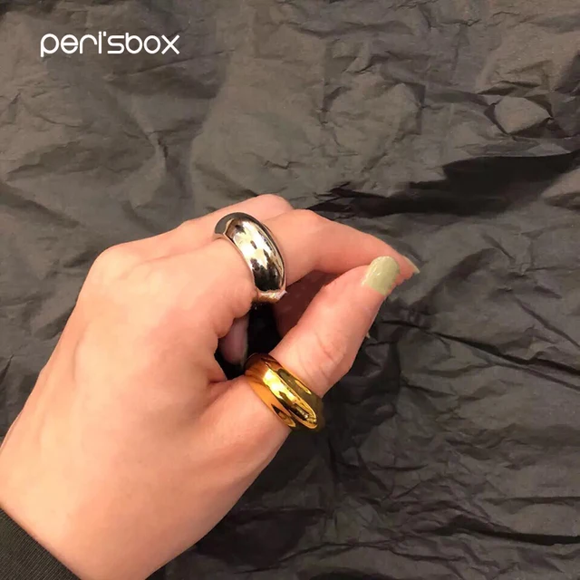 Peri'sBox Trendy Gold Sliver Color Metal Geometric Rings Minimalist Solid Circle Ring For Women Simple Design Rings Bague Femme