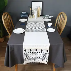 Марокканский стиль геометрический узор настольный флаг с кисточками в богемном стиле черно-белое покрывало украшения обеденного стола