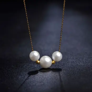 

new 18kgp Yellow Gold 8-8.5mm 3pc Round White Fresh Water Pearl Pendant Necklace