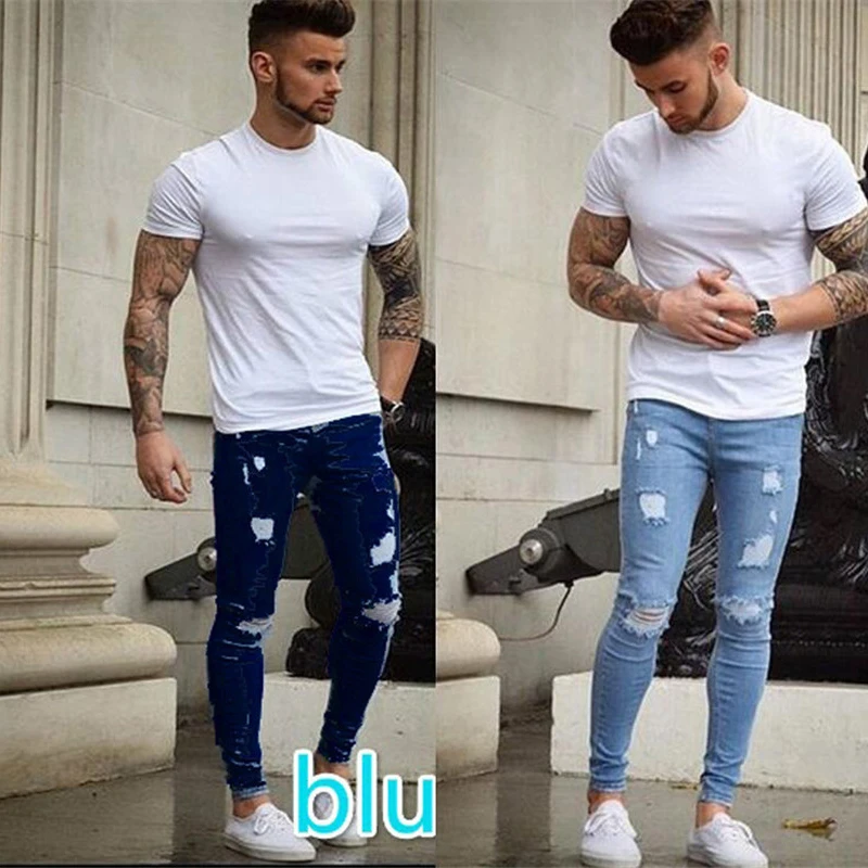 

Jeans Men Slim Fit 2019 Grinding White Out Jean Men Slim Men Skinny Jeans Pants Hole Casual skinny jeans men