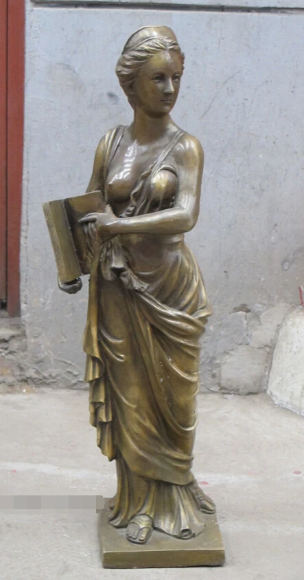 

005053 31"Western Art Bronze sculpture Statue charming nude woman belle BOOK beauty