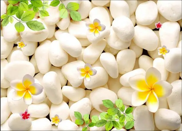 3d ПВХ настил на заказ фото обои картина стикер стену галька франшипани листья