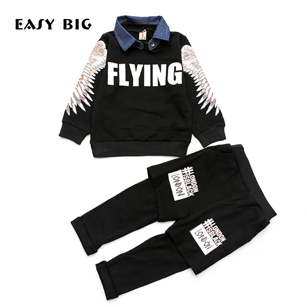 

EASY BIG 2017 Spring Autumn Boys Children's Sets Cottons Pants+T-shirts For Boys Kids Top Clothes Sets CC0136