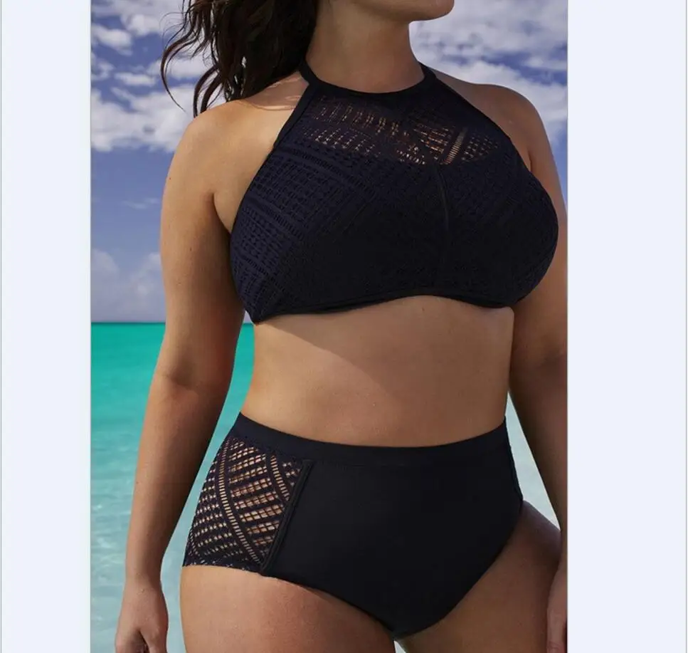 2017 Women Sexy Plus Size Bikinis Swimsuit Black High Neck Halter Adjustable Trikini sets Hot High Waist body show Plus Size 6XL plus-size-black-swimsuit : image 2017 Women Sexy Plus Size Bikinis Swimsuit Black High Neck Halter Adjustable Trikini sets Hot High Waist body show Plus Size 6XL plus-size-black-swimsuit