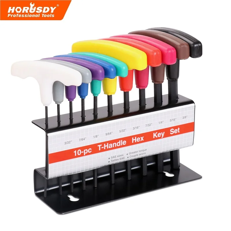 

HORUSDY 10Pcs T-Handle Hex key Set Metric And SAE Allen Wrench Set Spanner Set Hand Tool Set for Cars and Bicycles