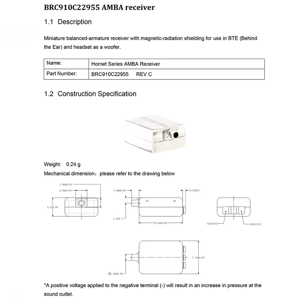 2 шт. BRC910C22955 22955 колокольчик Сбалансированный Арматура драйвер в ухо монитор BA приемник динамик бас драйвер