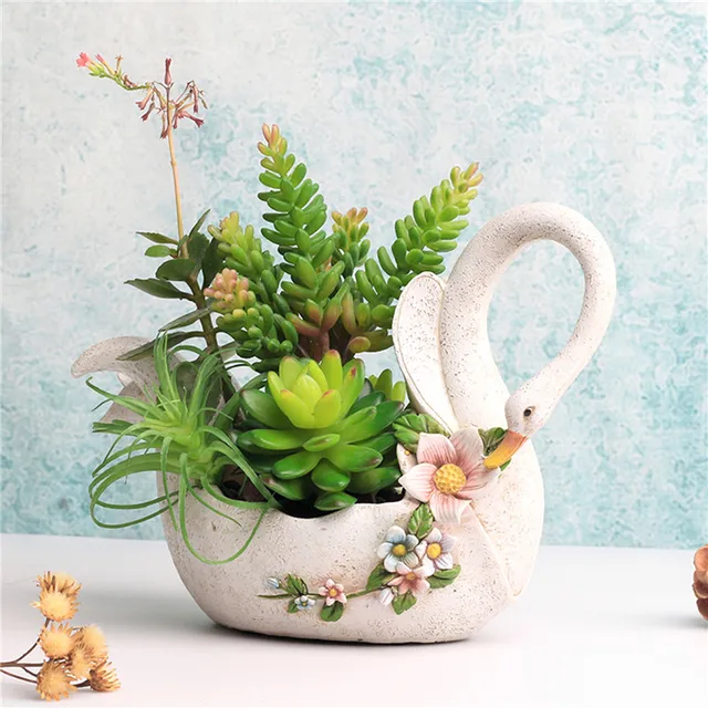 cute swan animal flower pot white resin planters pots decorative animal flower size