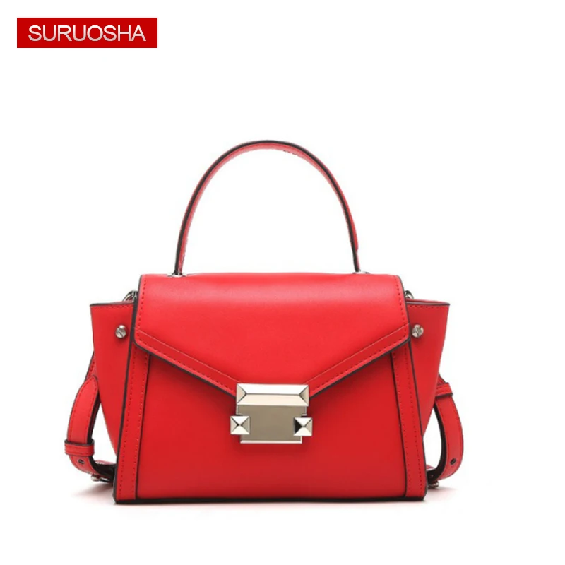 

2019 Red Genuine Leather Women Trapeze Bag Female Top Handle Hand Bag Ladies Shoulder Bag Luxury Handbags for Asian Women