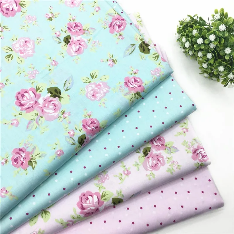 Хлопок саржевая ткань элегантный розовый auqa розы в горошек ткани для DIY кроватки постельные принадлежности одежда лоскутное украшение ручной работы